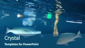  Presentation with plastic pollution - Slide deck with plastic pollution and fish background and a ocean colored foreground
