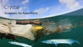  Presentation with ocean surface - Beautiful PPT layouts featuring plastic-pollution-floats-on-ocean backdrop and a light blue colored foreground