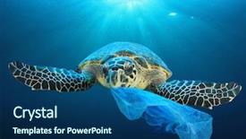  Presentation with ocean pollution - Presentation design consisting of plastic pollution in ocean environmental background and a ocean colored foreground