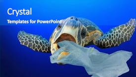  Presentation with jellyfish - Presentation featuring plastic pollution in ocean environmental background and a cobalt blue colored foreground