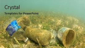  Presentation with water pollution - Colorful presentation design enhanced with plastic pollution in ocean water backdrop and a seafoam green colored foreground