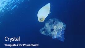  Presentation with plastic bottle pollution - Beautiful PPT theme featuring plastic pollution in ocean backdrop and a navy blue colored foreground