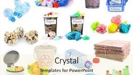  Presentation with plastic recycling - Beautiful slides featuring plastic recycling - collage of different garbage isolated backdrop and a lemonade colored foreground