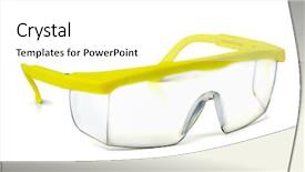  Presentation with safety - Presentation theme consisting of plastic safety goggles isolated background and a white colored foreground