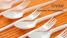  Presentation with plastic - Colorful slide set enhanced with plastic silverware spoons and fork backdrop and a yellow colored foreground