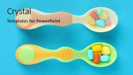  Presentation with plastic - Colorful PPT theme enhanced with plastic spoons with color pills backdrop and a  colored foreground