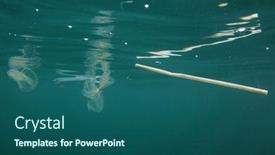  Presentation with plastic straws - Slide deck with plastic straws bags and cups pollution of ocean background and a ocean colored foreground