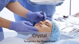  Presentation with mature masked female surgeon - Cool new slide set with plastic surgeon drawing marks backdrop and a light blue colored foreground