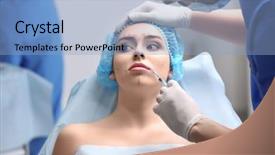  Presentation with injection plastic - Slide set enhanced with plastic surgeon making facial injection background and a light blue colored foreground