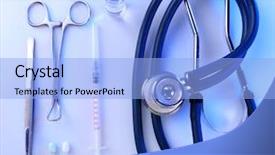  Presentation with medical equipment - Beautiful slide deck featuring plastic surgeons - stethoscope with medical equipment backdrop and a light blue colored foreground