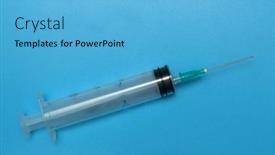  Presentation with needle - Colorful slide deck enhanced with plastic-syringe-with-needle backdrop and a light blue colored foreground