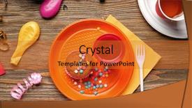  Presentation with birthday cake cupcake - Slide set with plastic tableware with birthday cupcake background and a gold colored foreground