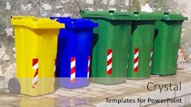  Presentation with plastic containers - PPT theme having plastic-trash-containers background and a soft green colored foreground