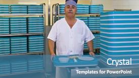  Presentation with aged - Cool new slide deck with plastic trays in hospital backdrop and a teal colored foreground