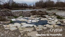  Presentation with river waste - Audience pleasing PPT theme consisting of plastic-waste-and-garbage-floating backdrop and a gray colored foreground