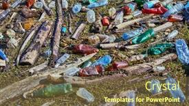  Presentation with environmental waste - PPT theme consisting of plastic-waste-drifting-in-polluted background and a tawny brown colored foreground