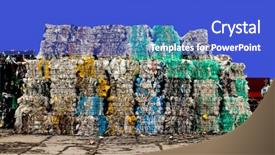  Presentation with plastic waste recycling - Audience pleasing slide deck consisting of single new absorbent yellow sponge with blue hardwearing fiber scourer with white frame square copy space close up backdrop and a cream colored foreground