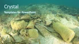  Presentation with sea floor - Amazing PPT theme having plastic water bottles pollute sea backdrop and a ocean colored foreground