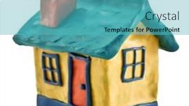  Presentation with white house - PPT theme with plasticine-house-isolated-on-white background and a teal colored foreground