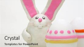  Presentation with white easter lily flowers - Slide set with plasticine rabbit with easter eggs background and a lemonade colored foreground