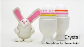  Presentation with white easter lily flowers - Colorful presentation design enhanced with plasticine rabbit with easter eggs backdrop and a light gray colored foreground
