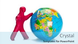  Presentation with globe - Colorful presentation design enhanced with plasticine-small-person-pushes backdrop and a light blue colored foreground
