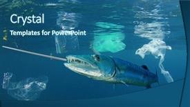  Presentation with ocean pollution - Presentation design featuring plastics eaten by fish background and a ocean colored foreground