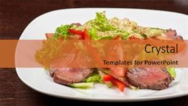  Presentation with fruit and vegetable - Beautiful PPT layouts featuring dinner plate - beef with fresh vegetable backdrop and a red colored foreground