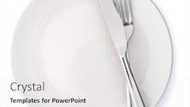  Presentation with white plate - Colorful presentation enhanced with plate and cutlery isolated on white background backdrop and a light gray colored foreground