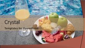  Presentation with tropical fruit - Amazing PPT layouts having plate and glass of orange backdrop and a coral colored foreground