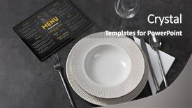  Presentation with online food order - Presentation having plate and tableware with online background and a dark gray colored foreground