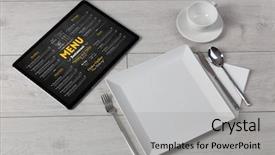 Presentation with tableware - Audience pleasing theme consisting of plate and tableware with online backdrop and a light gray colored foreground