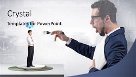  Presentation with financial wellness - Colorful PPT theme enhanced with plate business report - giant businessman eating small man backdrop and a  colored foreground