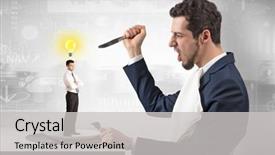  Presentation with financial stability eurozone - Cool new slide set with plate business report - giant businessman eating small man backdrop and a  colored foreground