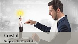  Presentation with financial crisis recovery - Amazing slide deck having plate business report - giant businessman eating small man backdrop and a light gray colored foreground