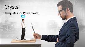  Presentation with financial - Audience pleasing presentation theme consisting of plate business report - giant businessman eating small man backdrop and a  colored foreground