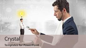  Presentation with eating - Theme having plate business report - giant businessman eating small man background and a  colored foreground