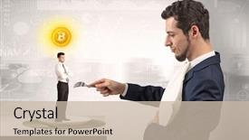  Presentation with financial crisis recovery - Slides featuring plate business report - giant businessman eating small man background and a  colored foreground