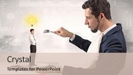  Presentation with financial - Slide set consisting of plate business report - giant businessman eating small man background and a lemonade colored foreground