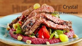  Presentation with veal - Slides having plate fresh juicy medium rare background and a red colored foreground