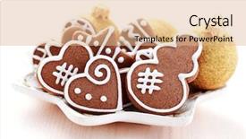  Presentation with christmas food - Audience pleasing PPT theme consisting of plate full of christmas gingerbreads - sweet food backdrop and a coral colored foreground