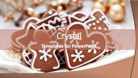  Presentation with christmas food - Beautiful PPT theme featuring plate full of christmas gingerbreads - sweet food backdrop and a coral colored foreground