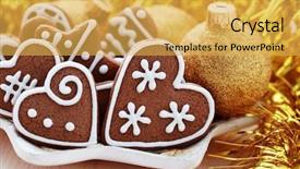  Presentation with christmas food - PPT theme with plate full of christmas gingerbreads - sweet food background and a yellow colored foreground
