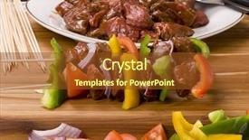  Presentation with fresh meat - Cool new presentation design with plate full of fresh vegatables backdrop and a  colored foreground