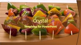  Presentation with fresh meat - Presentation theme enhanced with plate full of fresh vegatables background and a  colored foreground