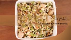  Presentation with healthy eating - Amazing slide set having plate-full-of-soya-beans backdrop and a gold colored foreground