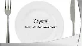  Presentation with white plate - Theme with plate knife and fork isolated background and a white colored foreground