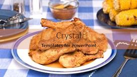  Presentation with corn cob - Slides having plate-of-barbecued-chicken-drum background and a gold colored foreground