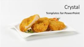  Presentation with pita bread on plate - Colorful PPT layouts enhanced with plate of breaded turkey breasts backdrop and a white colored foreground