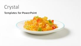  Presentation with white plate - Slide deck featuring plate-of-candied-tropical-fruits background and a white colored foreground